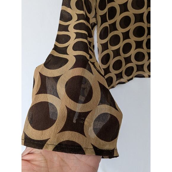 Grace Dane Lewis Womens Silk Brown Circle Link Button Up Sheer Blouse Size 12P - Picture 3 of 8